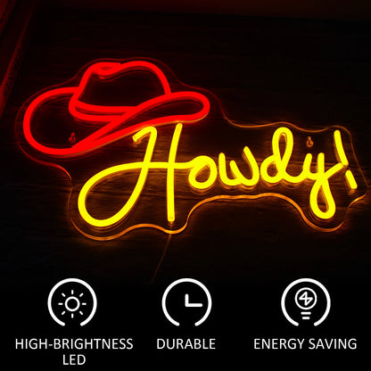 Howdy Cowboy Hat 5V Mini USB LED Neon Sign - Budget Friendly