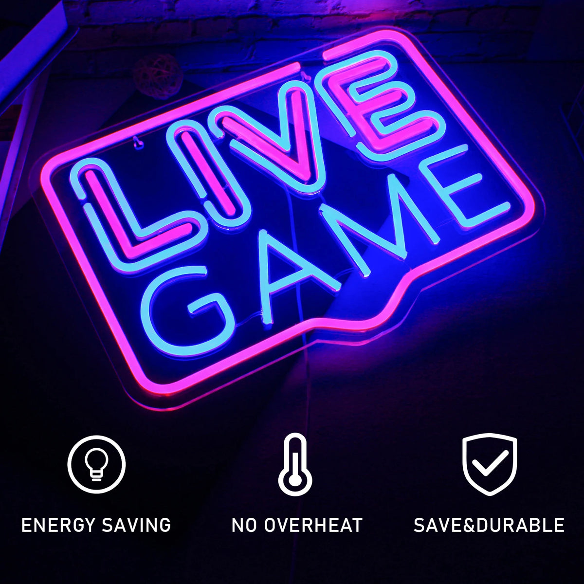 LIVE GAME – Suorakaidekehys – LED-neonkyltti (5 V USB)
