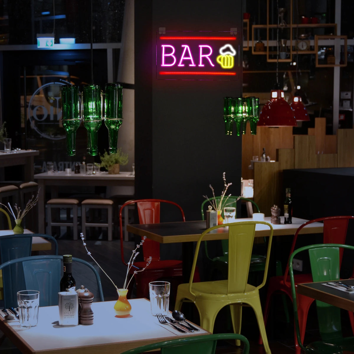 BAR – Oluttuoppi ja vaakasuora reunus – LED-neonvalomainos (5 V USB)