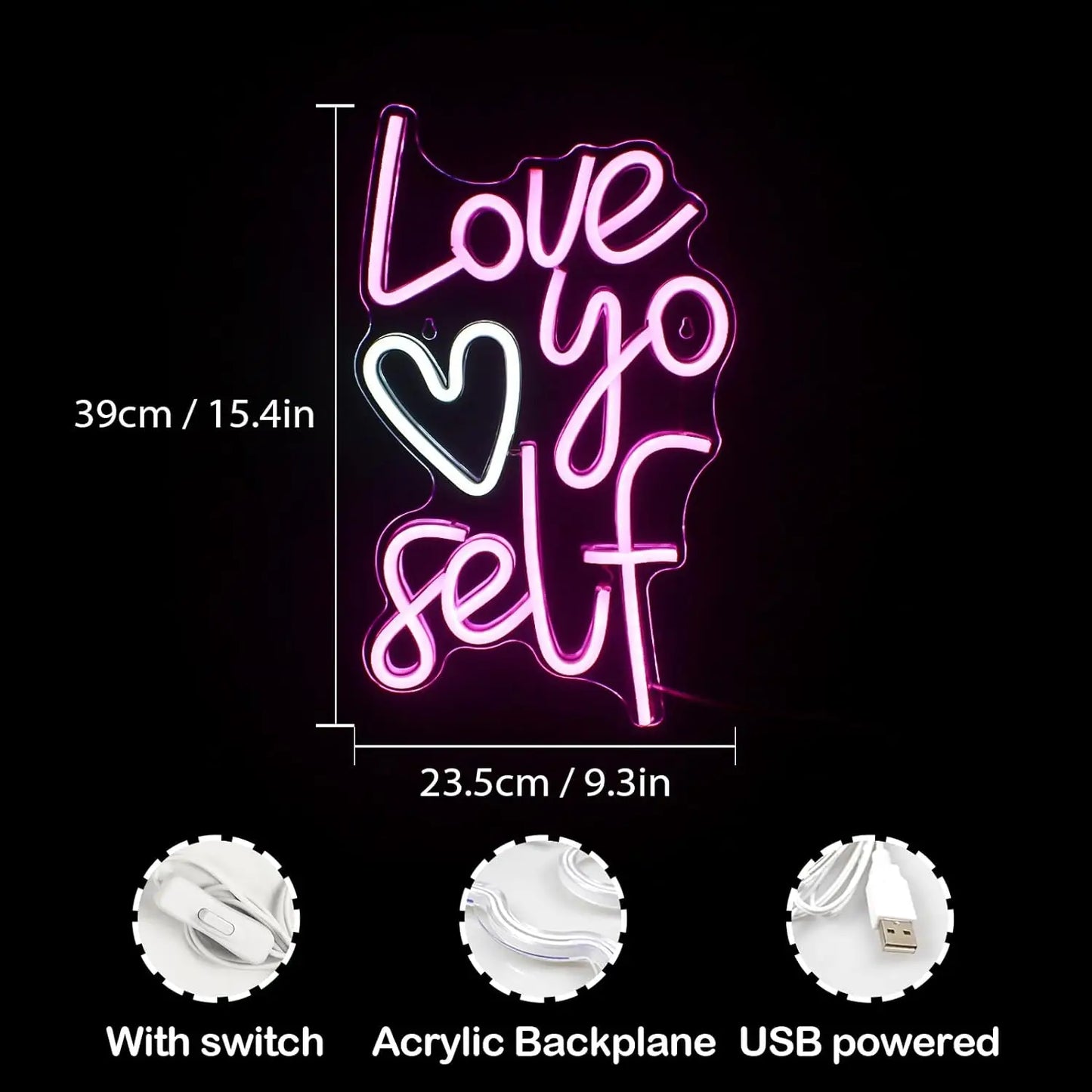 Love Yo Self 5V Mini USB LED Neon Sign - Budget Friendly