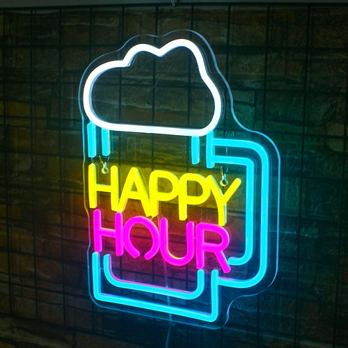 HAPPY HOUR – Oluttuoppi – LED-neonvalomainos (5 V USB)