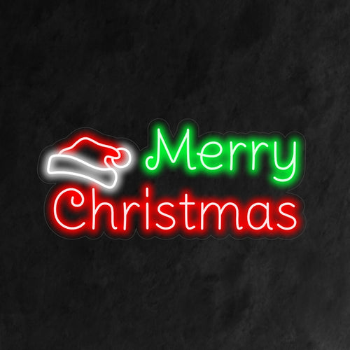 "Santa Claus Hat Merry Christmas Neon Sign" är ett lekfullt och festligt tillskott till din inredning med semestertema. Ett neonljus som har den ikoniska jultomtehatten.