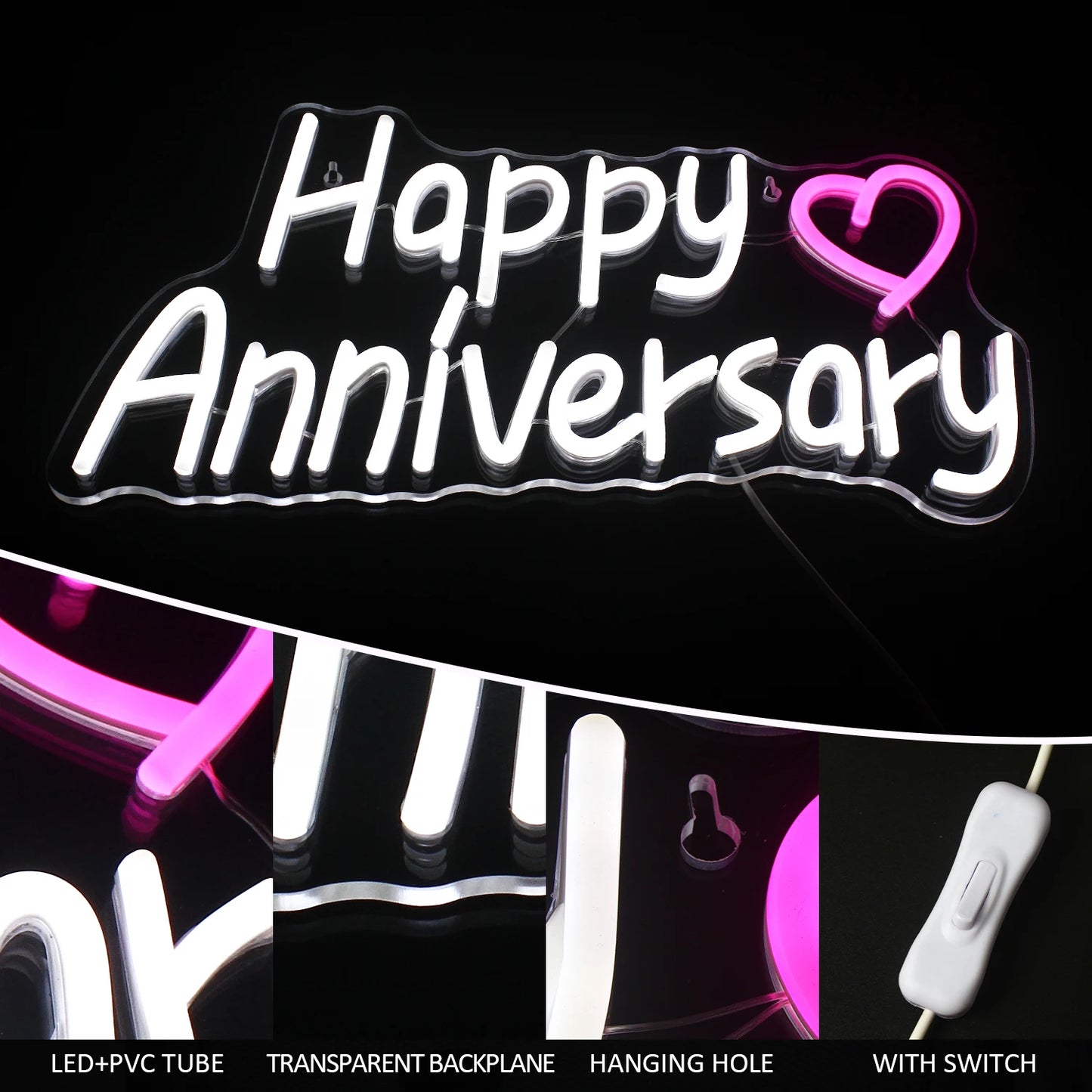 Happy Anniversary 5V Mini USB LED Neon Sign - Budget Friendly