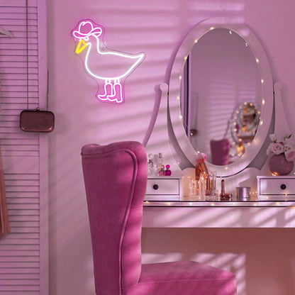 Pink White Cowboy Duck 5V Mini USB LED Neon Sign - Budget Friendly