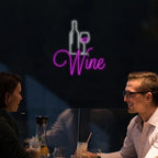 Wine – Viinipullo ja lasi, punaviiniaihe – LED-neonvalomainos (5 V USB)