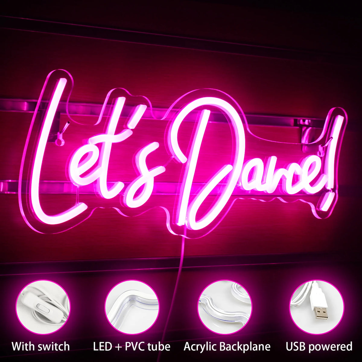 Lets Dance – LED-neonkyltti (5 V USB)