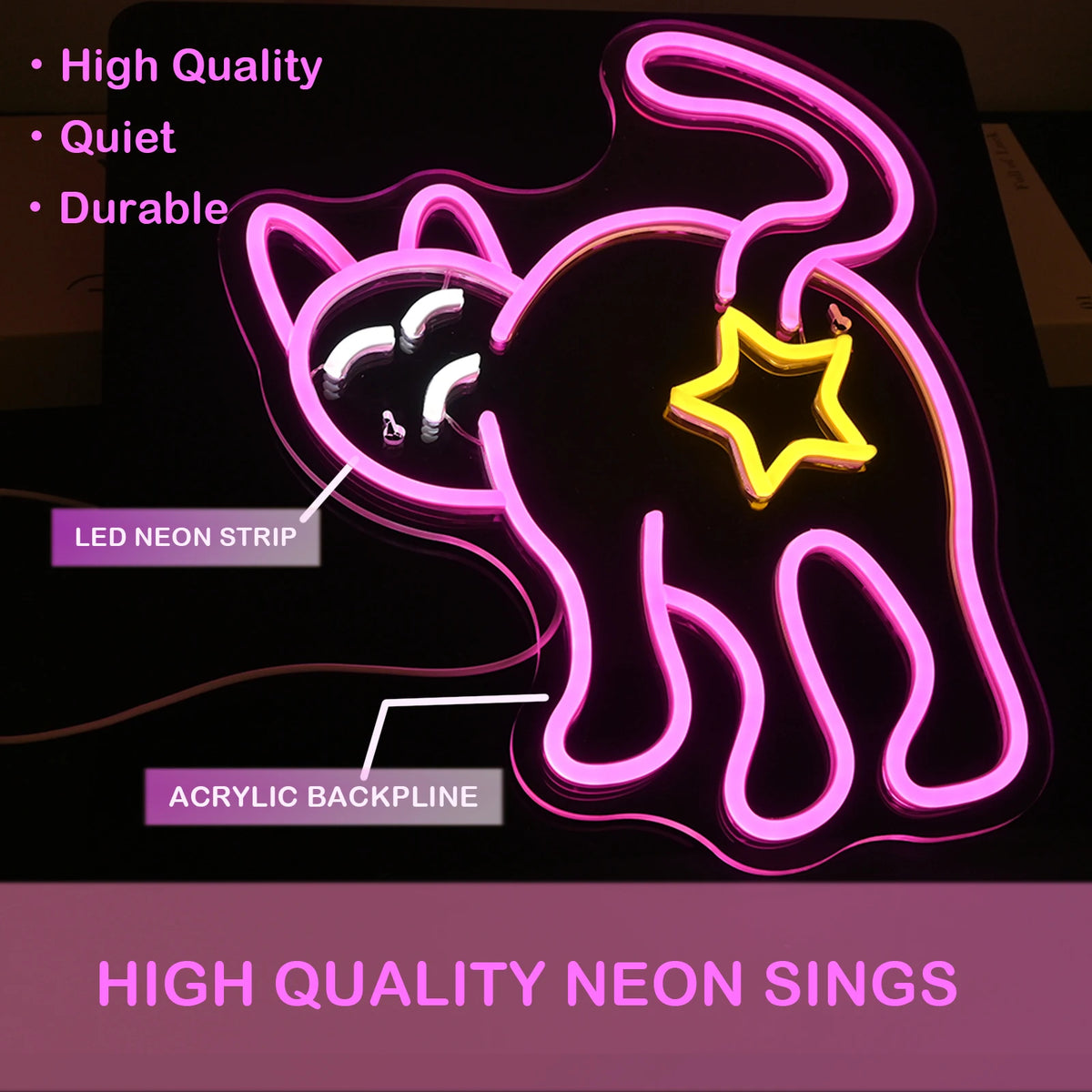 Kissa – LED-neonkyltti (5 V USB)