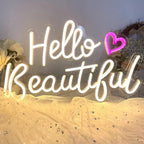 Hello Beautiful – Sydän – LED-neonvalomainos (5 V USB)