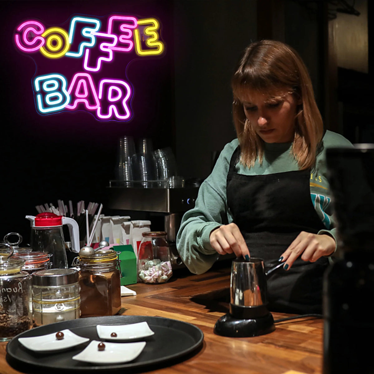 Coffee Bar – LED-ljusskylt (5 V USB)