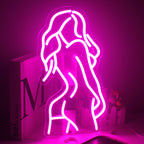The image features a stylish and artistic LED neon sign crafted in the shape of a sexy lady's silhouette.