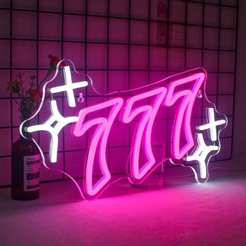 777 – Onnennumero ja tähdet – LED-neonkyltti (5 V USB)