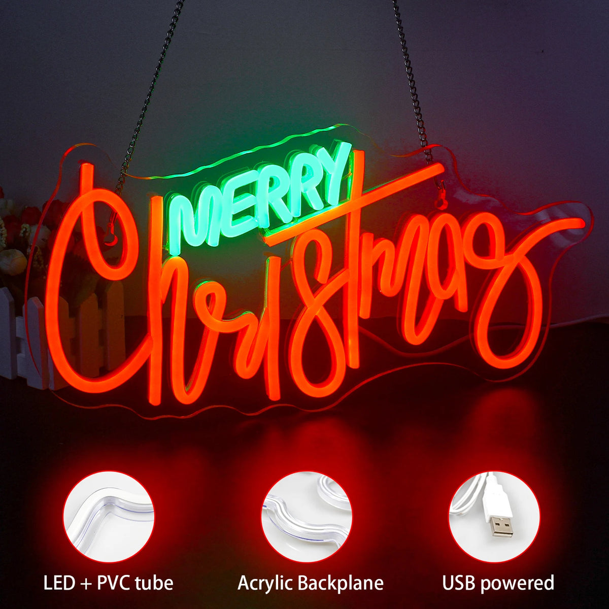 Merry Christmas – LED-neonkyltti (5 V USB)