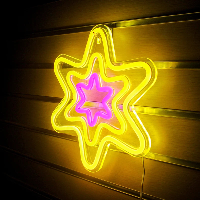 Hexagonal Star 5V Mini USB LED Neon Sign - Budget Friendly