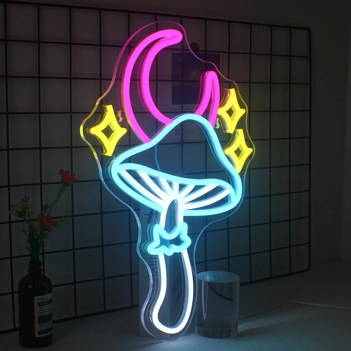 Tähti, kuu ja sieni – LED-neonkyltti (5 V USB)