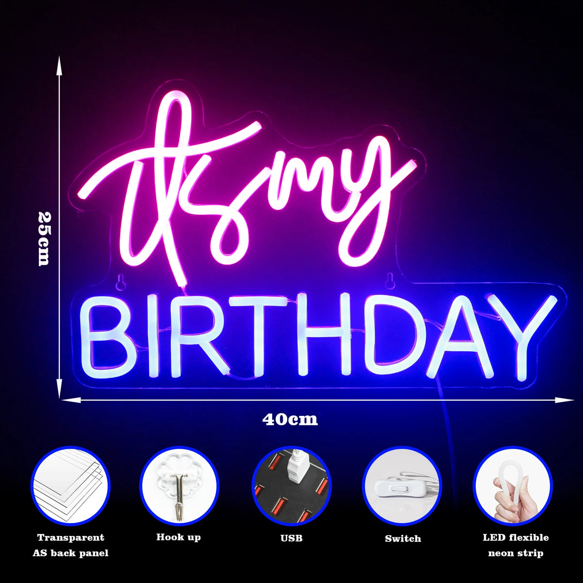 It's My Birthday – LED-neonkyltti (5 V USB)
