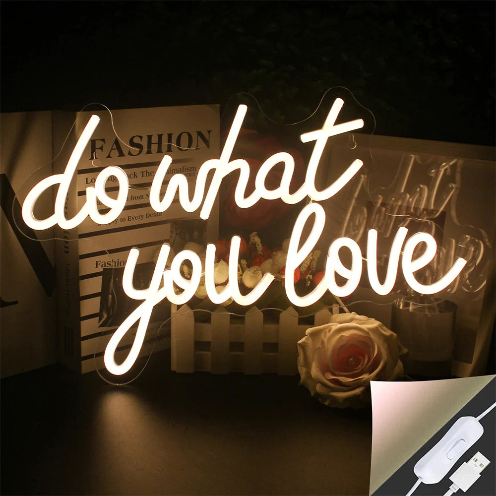 Do What You Love – Sydän – LED-neonkyltti (5 V USB)
