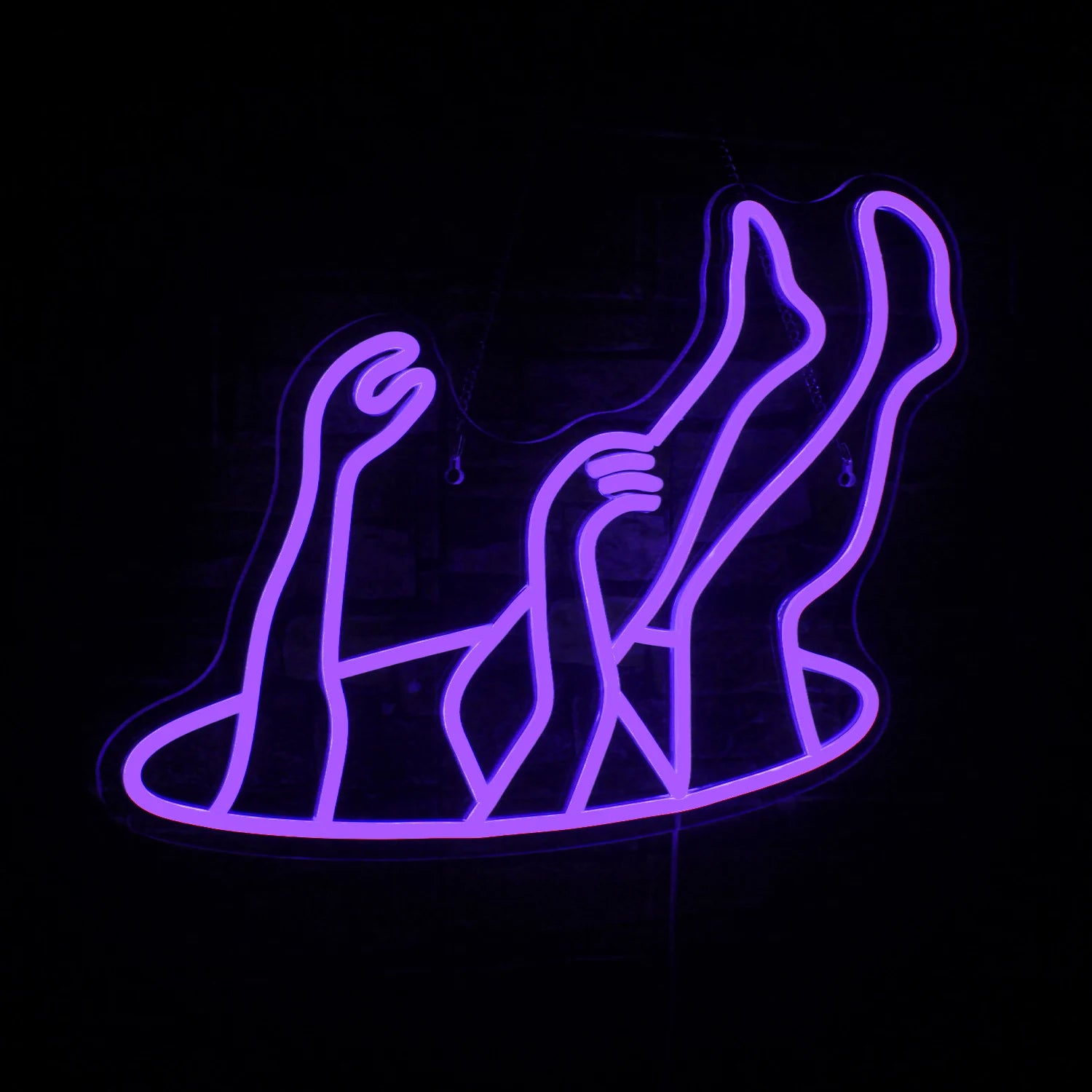 The image features a vibrant, handmade LED neon sign with the words "Come Down" displayed in bold, energetic lettering.