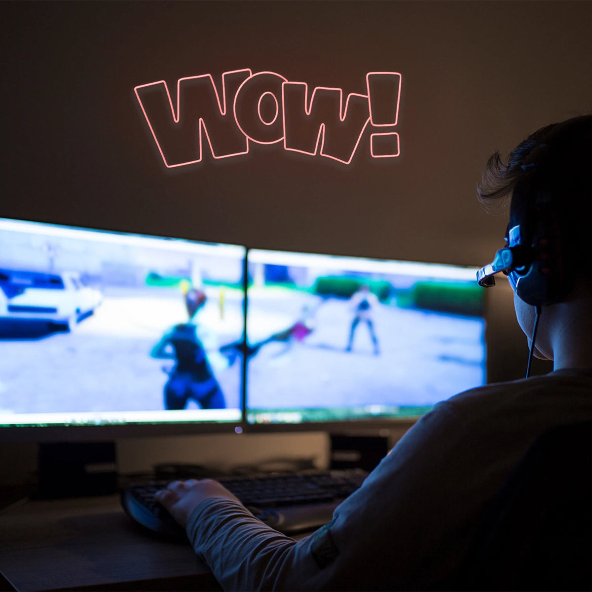 WOW – Sarjakuvamainen räjähdyskuvio, uusi malli – LED-neonkyltti (5 V USB)