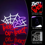 Trick or Treat – Hämähäkinseitti ja noidanhattu – LED-neonkyltti (5 V USB)