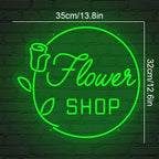 Flower SHOP – Ruusu ja pyöreä kehys – LED-neonkyltti (5 V USB)