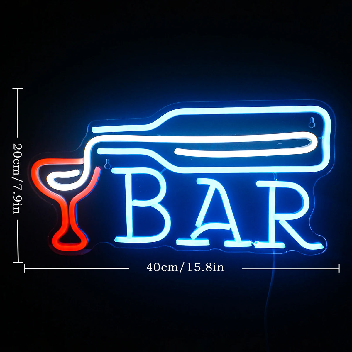 BAR – Lasin täyttävä viinipullo – LED-neonvalomainos (5 V USB)