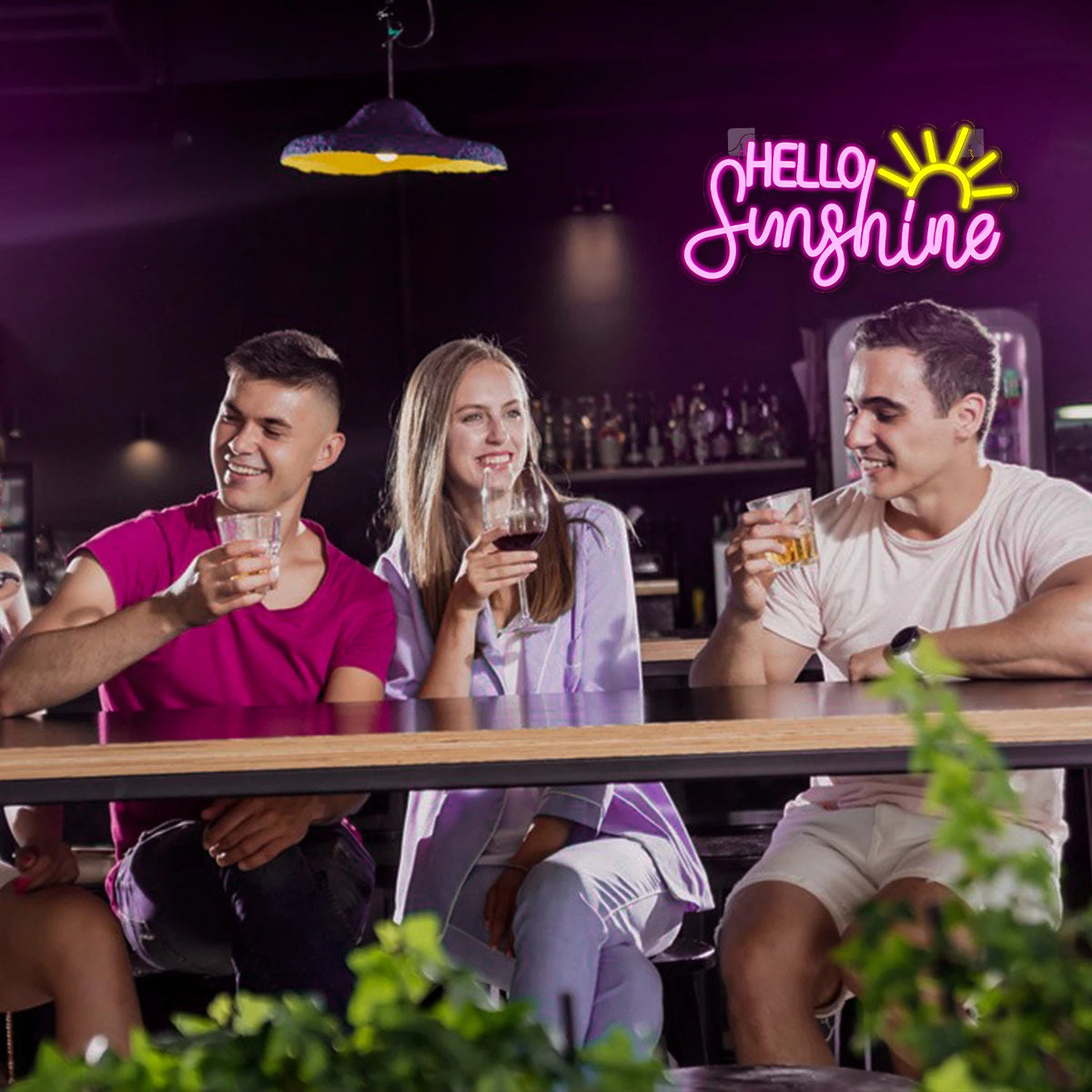 HELLO Sunshine – Aurinko – LED-neonkyltti (5 V USB)