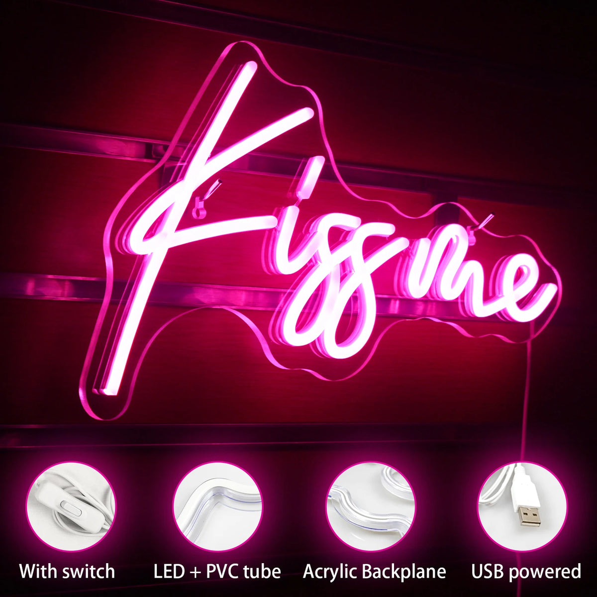 Kiss Me – LED-neonkyltti (5 V USB)