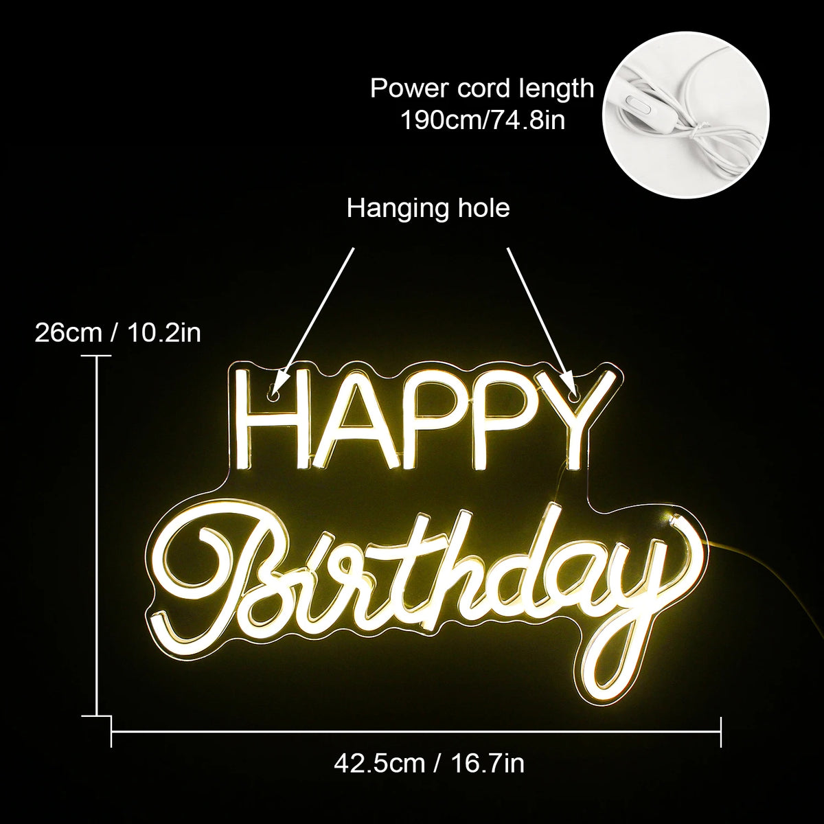 Happy Birthday – LED-neonkyltti (5 V USB)