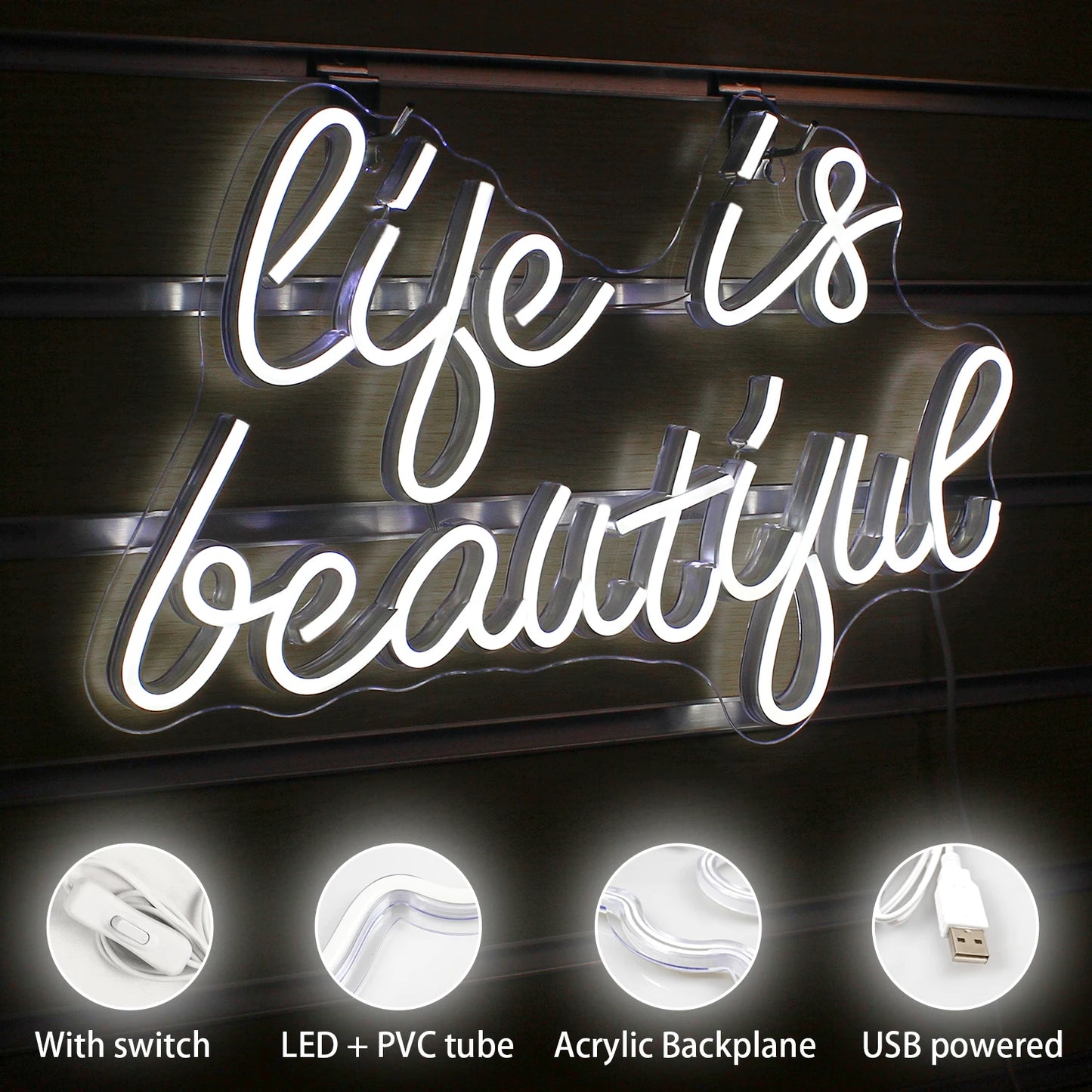 Life is Beautiful 5V Mini USB LED Neon Sign - Budget Friendly