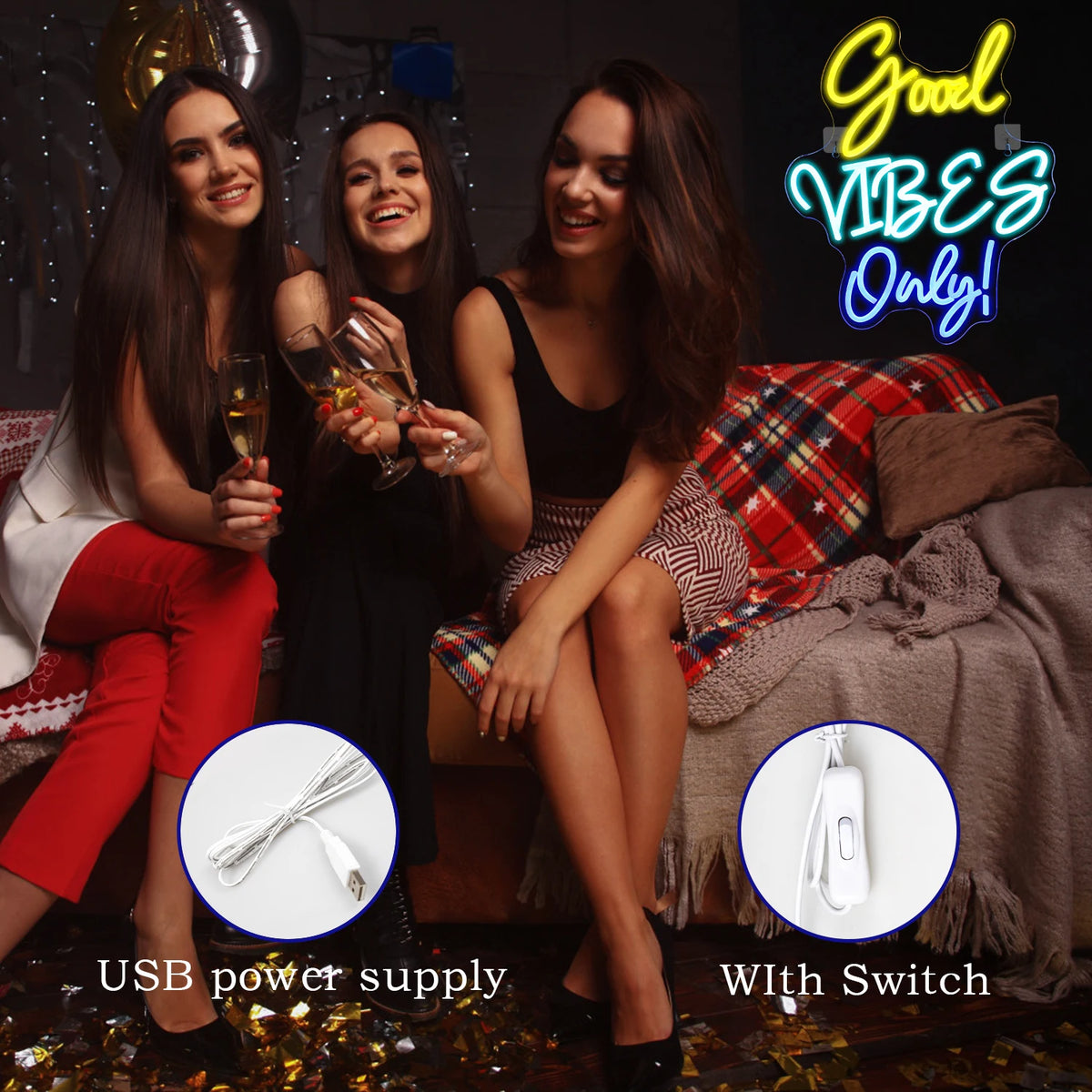 Good Vibes Only – LED-neonkyltti (5 V USB)