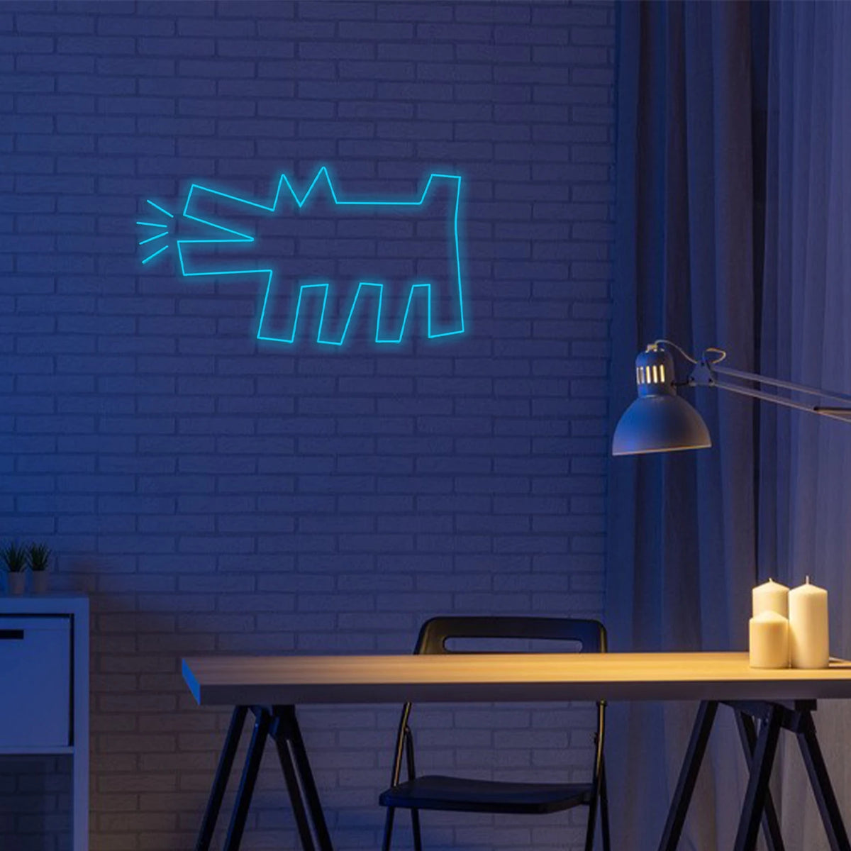 Haukkuvan koiran ääriviiva – LED-neonkyltti (5 V USB)