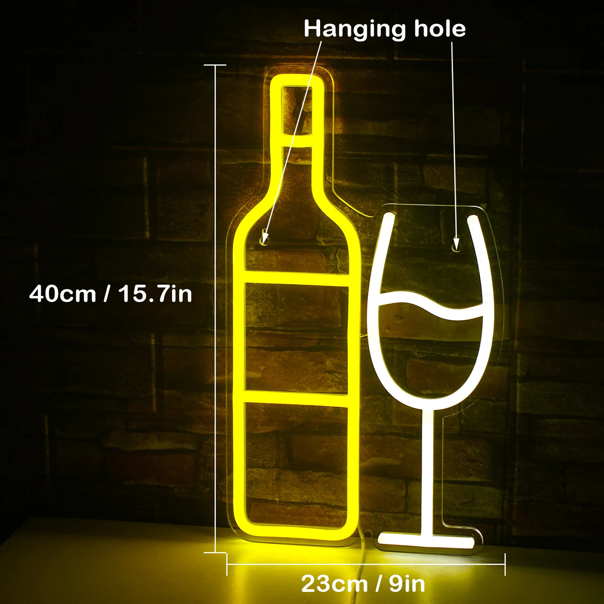 Viinipullo ja lasi – LED-neonvalomainos (5 V USB)