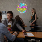 Yes We're Open – Pyöreä kehys – LED-neonvalomainos (5 V USB)