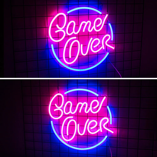 Game Over – Pyöreä reunus – LED-neonkyltti (5 V USB)