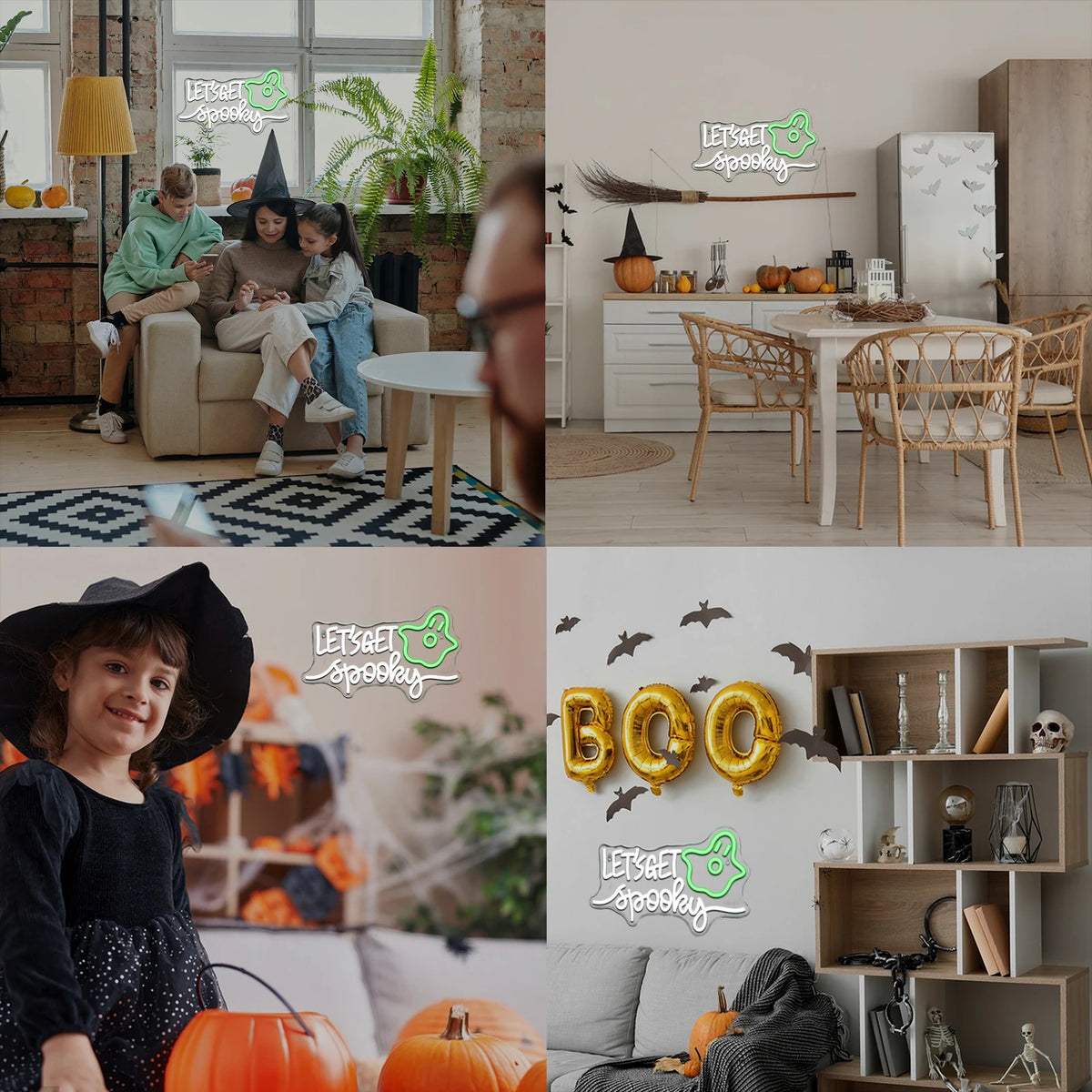 LET'S GET Spooky – Lepakko, Halloween-aihe – LED-neonkyltti (5 V USB)