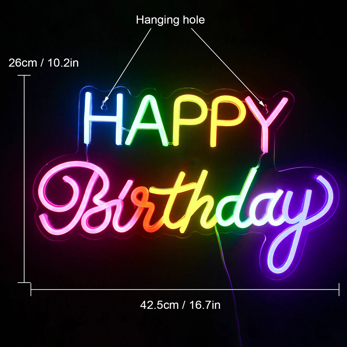 HAPPY Birthday – Värikkäät LED-kirjaimet – valokyltti (5 V USB)