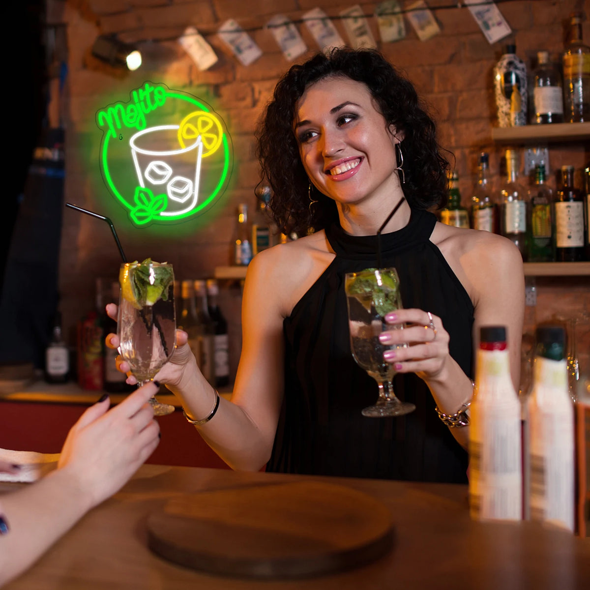 Mojito – Cocktaillasi, sitrus ja minttu – LED-neonvalomainos (5 V USB)