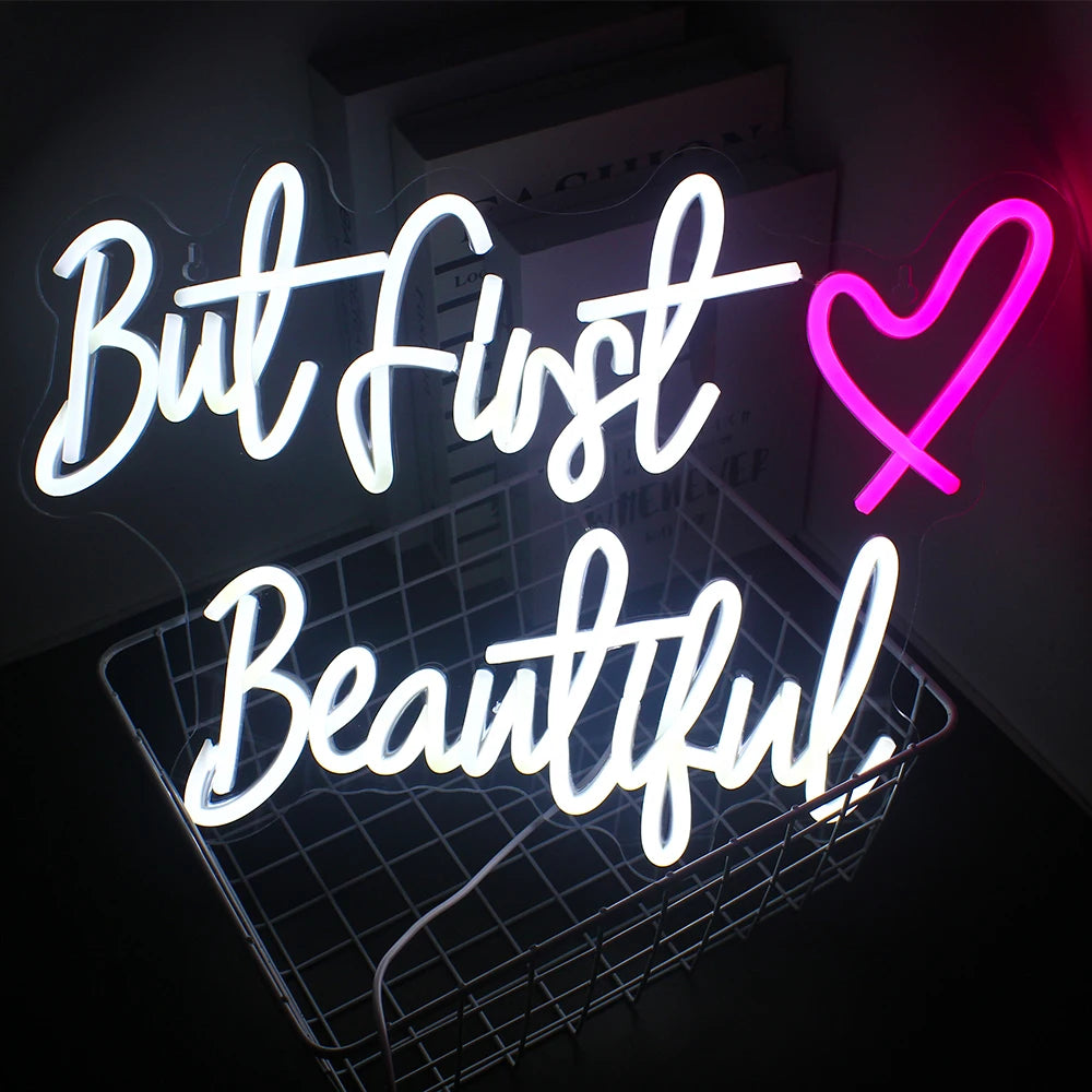 But First Beautiful – Sydän – LED-neonvalomainos (5 V USB)