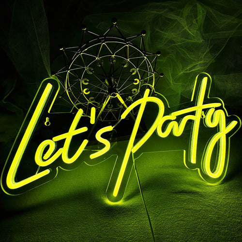 Kuvassa näkyy eloisa "Let's Party" LED-valokuva.