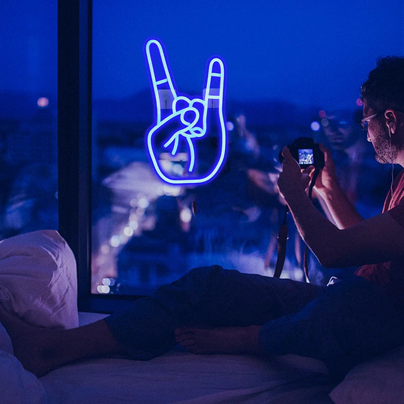 Rock-käsimerkki – LED-neonkyltti (5 V USB)