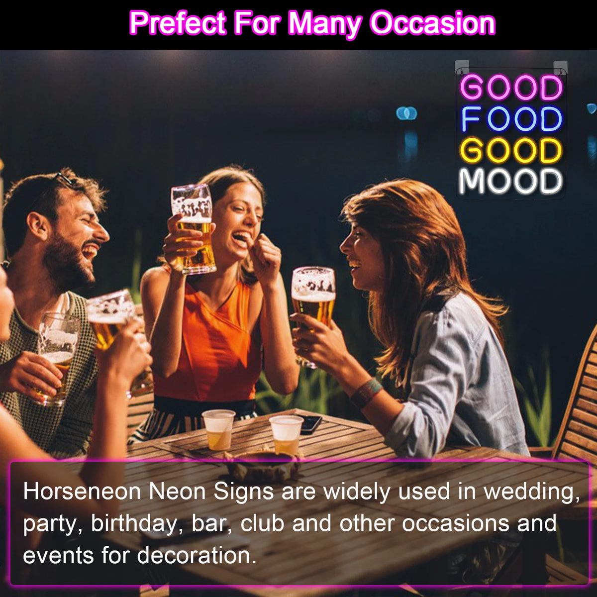 Good Food Good Mood – LED-neonvalomainos (5 V USB)