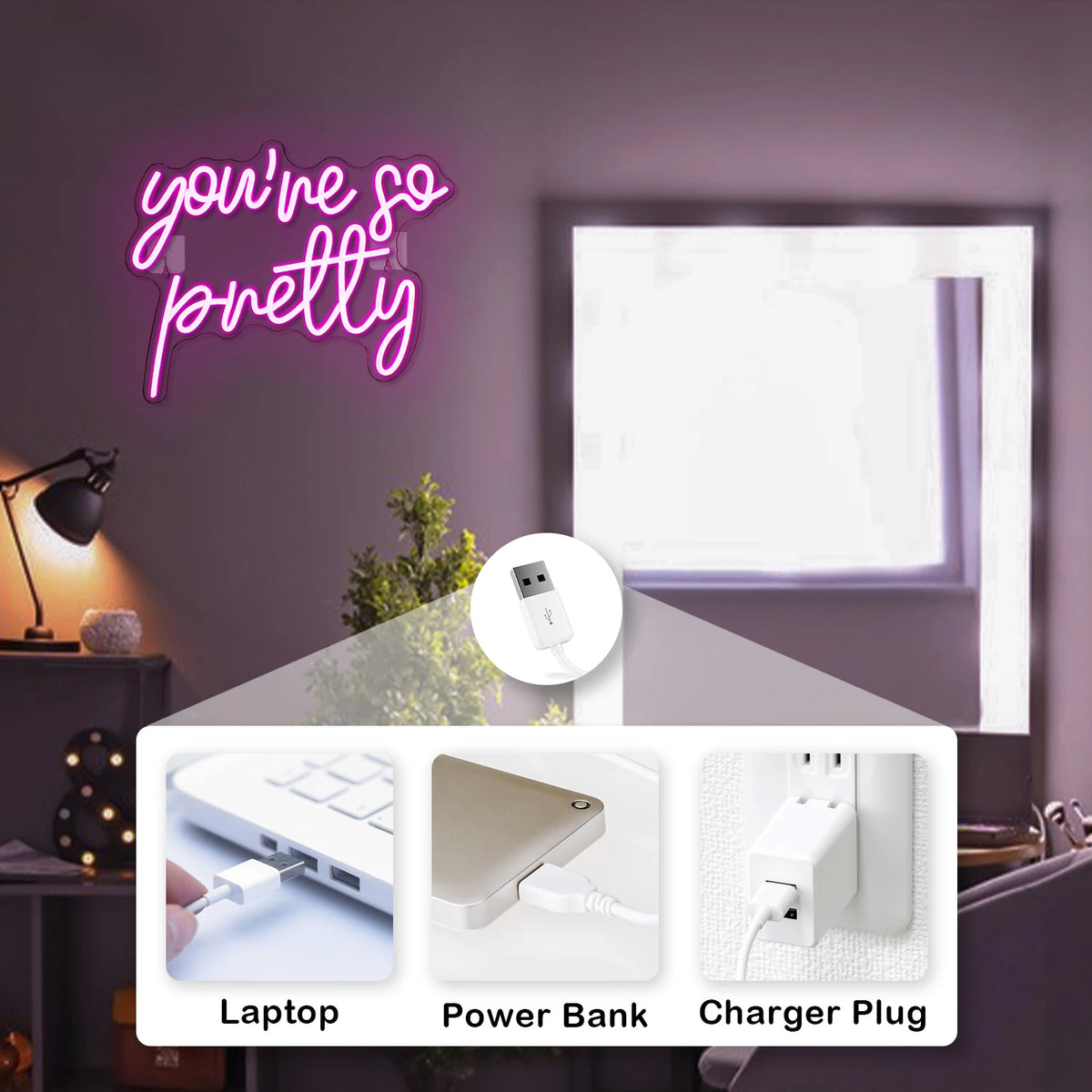 You’re so pretty – LED-neonvalomainos (5 V USB)