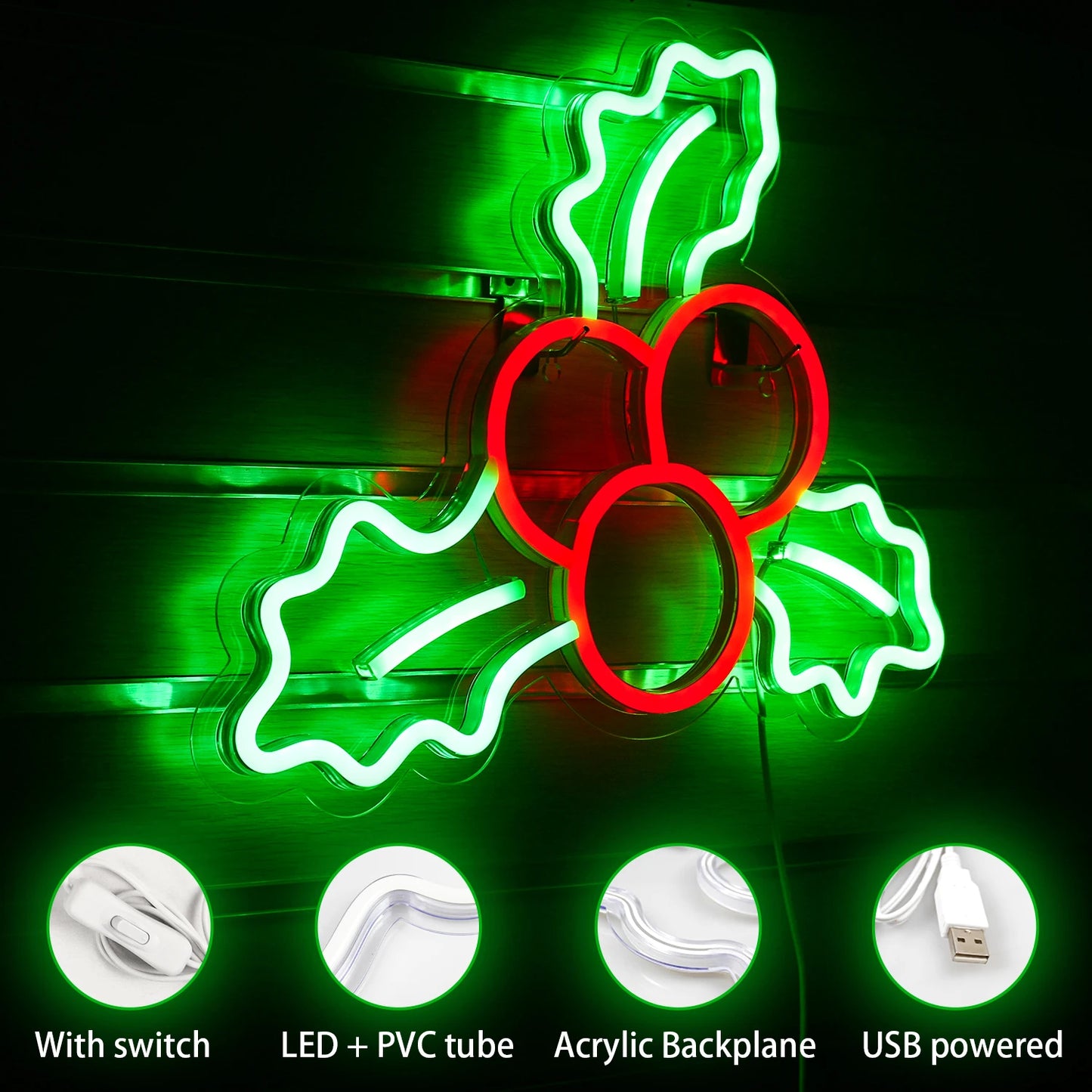 Christmas Decoration Holly Fruit 5V Mini USB LED Neon Sign - Budget Friendly