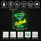 Cocktails – Vihreä cocktaillasi – LED-neonvalomainos (5 V USB)