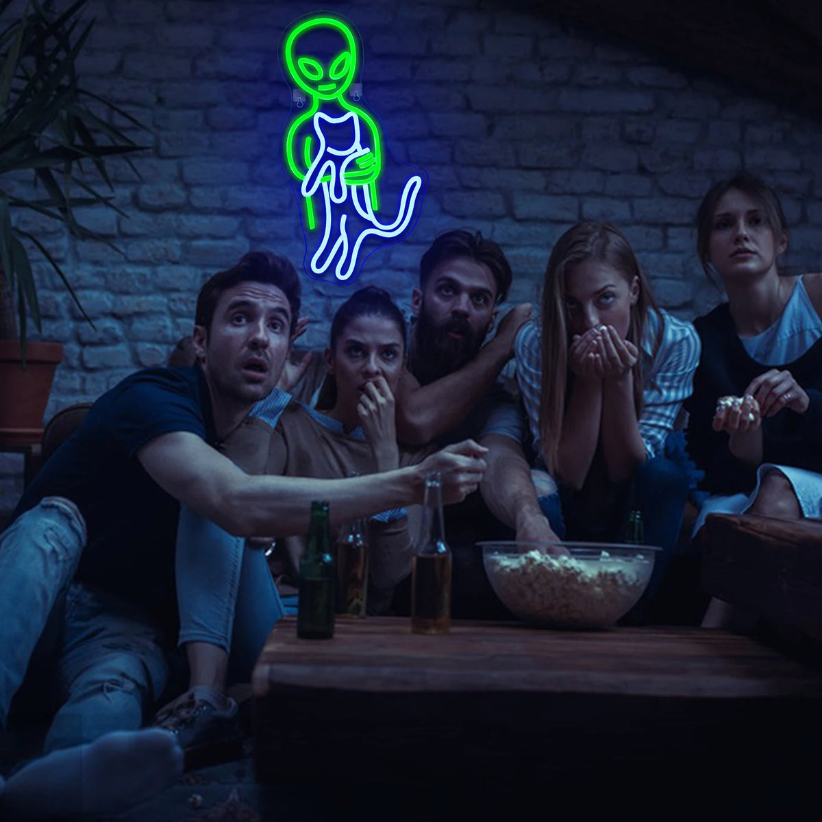 Vihreä avaruusolento – LED-neonkyltti (5 V USB)