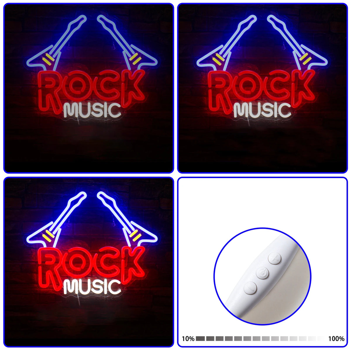 ROCK MUSIC – Kaksi sähkökitaraa – LED-neonkyltti (5 V USB)