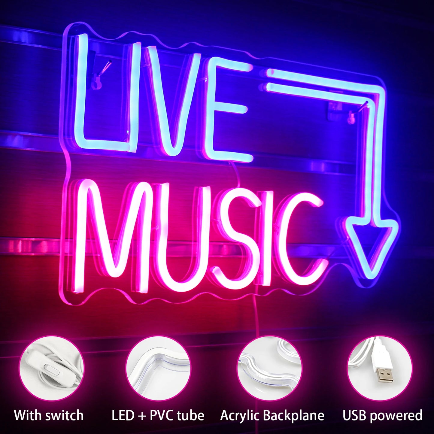 Live Music 5V Mini USB LED Neon Sign - Budget Friendly