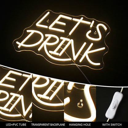 Let's Drink 5V Mini USB  LED Neon Sign - Budget-Friendly