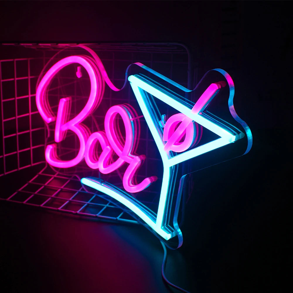 Bar – Cocktaillasi – LED-neonvalomainos (5 V USB)