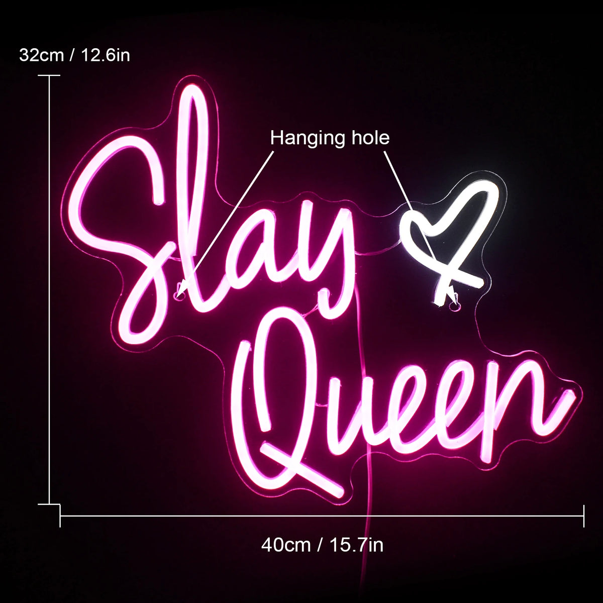 Slay Queen – Sydän – LED-neonkyltti (5 V USB)